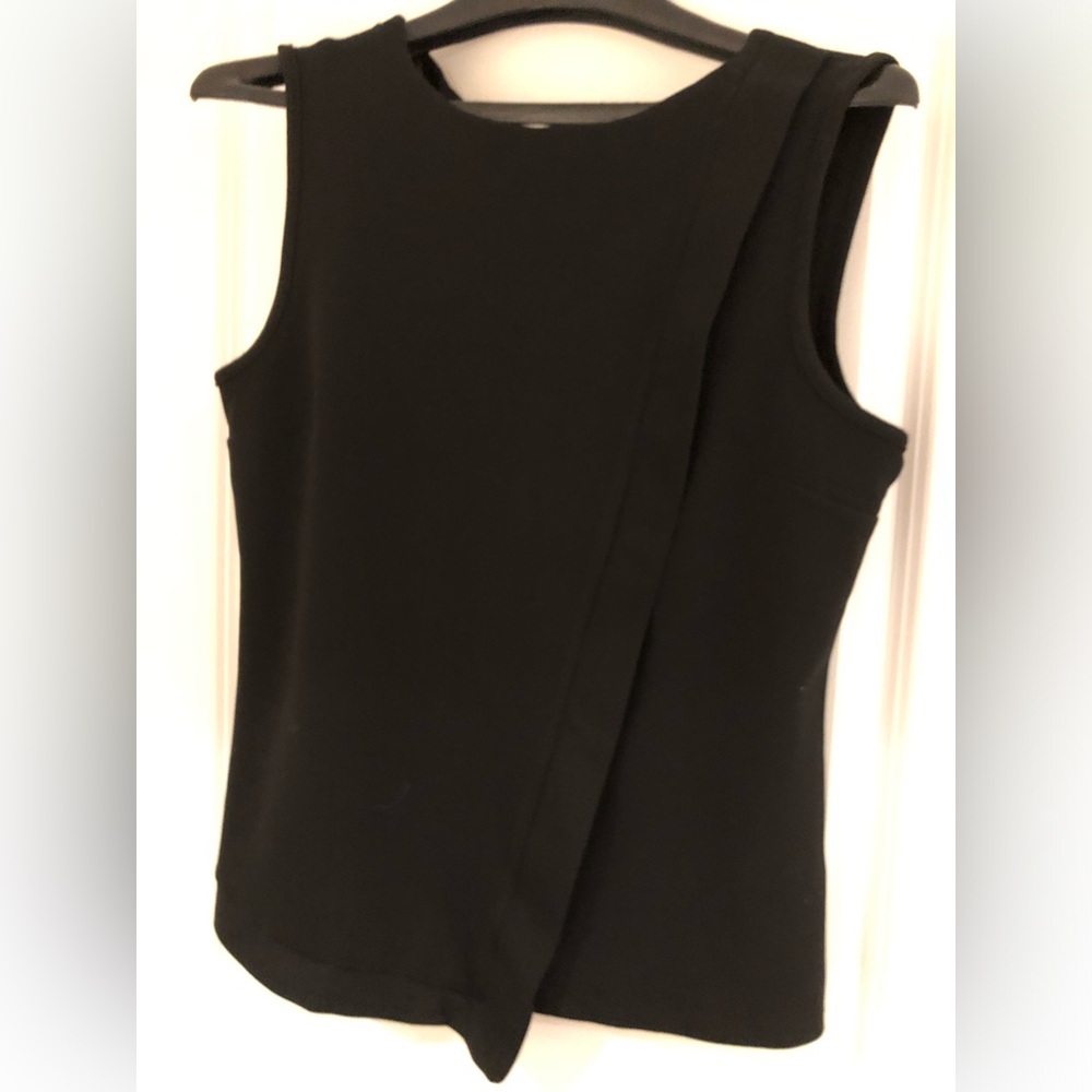 Classic Black Sleeveless Asymmetric Draped Blouse